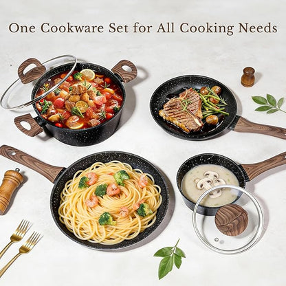 EWFEN 25 Pcs Pots and Pans Set, Nonstick Ceramic Cookware Sets, Healthy Non-Toxic, Large Capacity, Induction Compatible, Cooking Set with Frying Pans & Saucepans, PFAS/PTFE/PFOA Free, Classic Black - Image 7