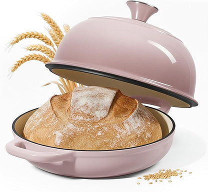 4.5 QT Dutch Oven for Bread Baking, Cast Iron Bread Oven for Sourdough, Enamelled Bread Dutch Oven with Lid, Heavy-Duty Non Stick Bread Pot, Pink