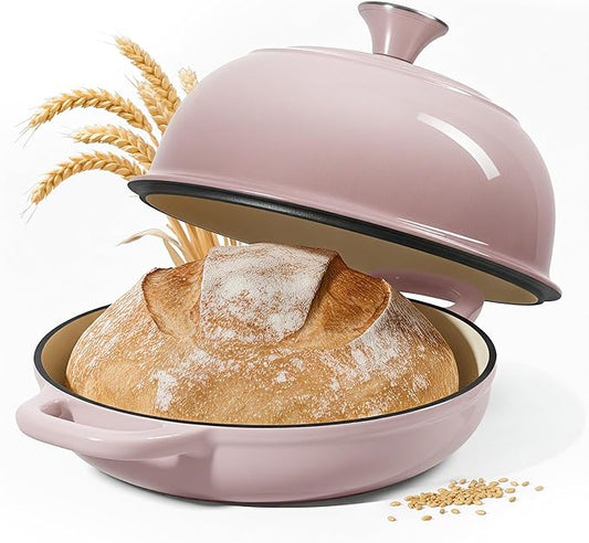 4.5 QT Dutch Oven for Bread Baking, Cast Iron Bread Oven for Sourdough, Enamelled Bread Dutch Oven with Lid, Heavy-Duty Non Stick Bread Pot, Pink