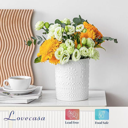 LOVECASA Extra Large Kitchen Utensil Holder, 7.2" Ceramic Farmhous Utensil Holder For Kitchen Countertop Décor With Heavy And Sturdy Base, Utensil Crock Organizer, White - Image 5