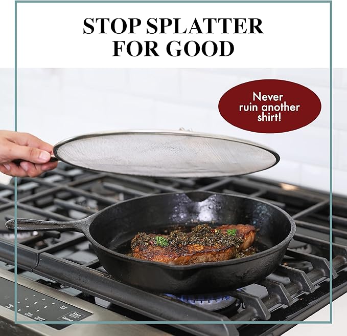 Splatter Screen for Frying Pan - 15 Inch Stainless Steel Grease Splatter Guard - Cover Oil Splash when Sizzling Bacon, Cooking Fried Chicken or Popcorn - Image 8