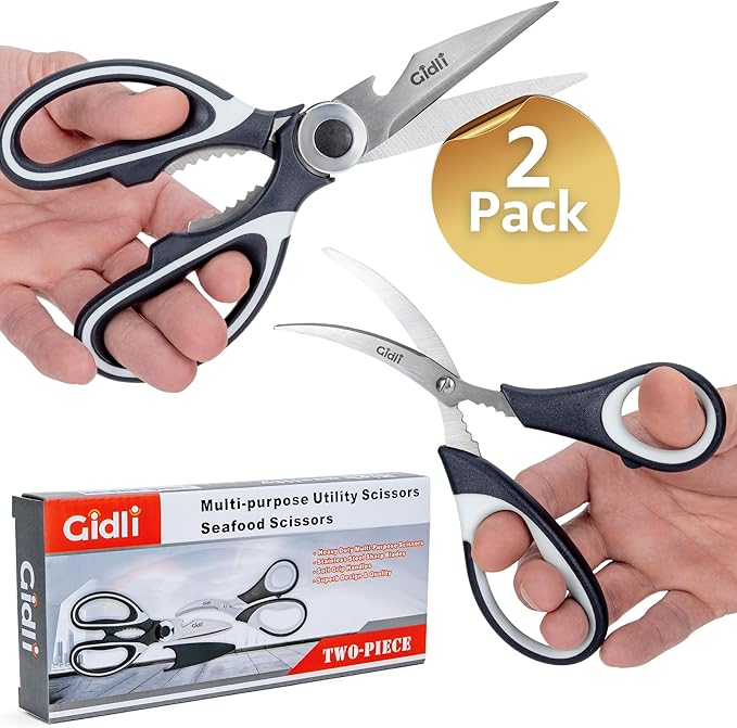 Kitchen Shears by Gidli - Liftime Replacement Warranty* - Includes Seafood Scissors As a Bonus - Heavy Duty Utility Stainless Steel All Purpose Ultra Sharp Scissors for Food/Cooking - Image 9