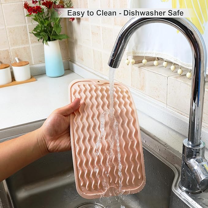 ZLR Silicone Sponge Holder & Sink Caddy Tray (6" x 12") - Narrow Dish Drying Mat for Kitchen Counter - Waterproof Soap Dispenser Organizer, Non-Slip Bathroom Vanity Tray (Peach Pink) - Image 4