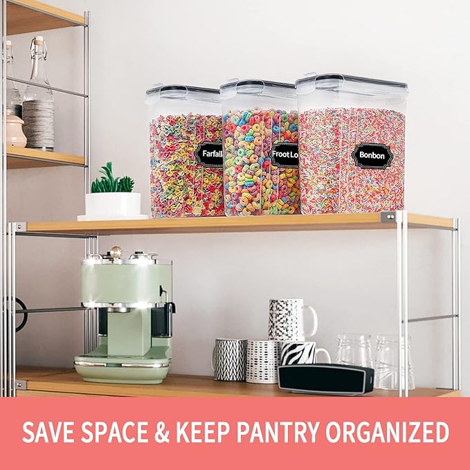 PRAKI Large Dry Food Storage Containers with Lids, 6PCS Airtight Cereal Containers Storage Set, Leak-proof Canister Set for Kitchen Pantry Organization with 20 Labels & Marker (4L Black) - Image 5