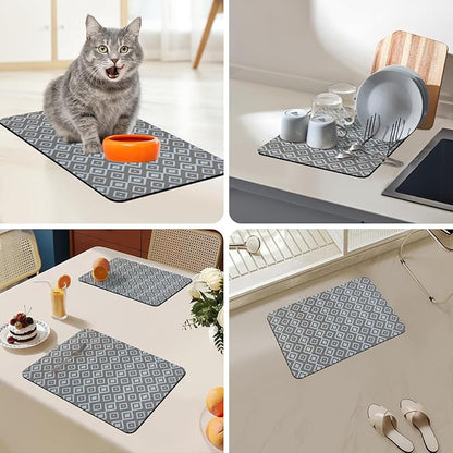 Bloss Dish Drying Mat, 12"x19" Absorbent Coffee Bar Mat with Waterproof Rubber Back, Fit Under Coffee Maker Machine/Kitchen Counter(Gray-White Plaid) - Image 4