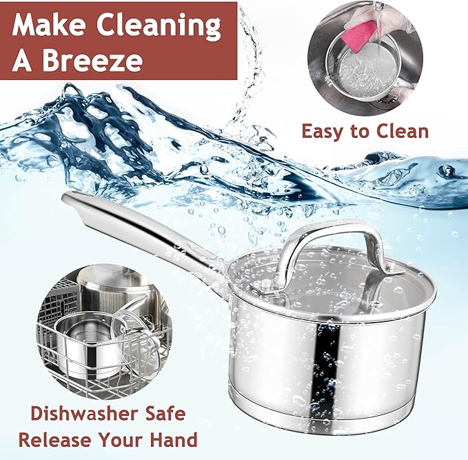 E-far Stainless Steel Saucepan with Lid, 2 Quart Sauce Pan Induction Pot for Cooking, Boiling, Compatible with All Stoves, Healthy & Non Toxic, Oven & Dishwasher Safe - Image 7