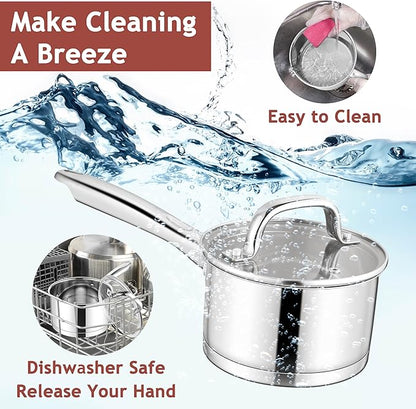 E-far Stainless Steel Saucepan with Lid, 2 Quart Sauce Pan Induction Pot for Cooking, Boiling, Compatible with All Stoves, Healthy & Non Toxic, Oven & Dishwasher Safe - Image 7