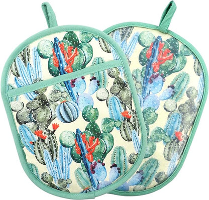 Pot Holders Set of 2 with Transparent Clear Silicone Shell and Nice Cactus Flower Cotton Lining, Heat Resistant to 500 F Kitchen Oven Gloves Pot Holder for Cooking (Cactus Flower, Potholders) by REDLMLDETA