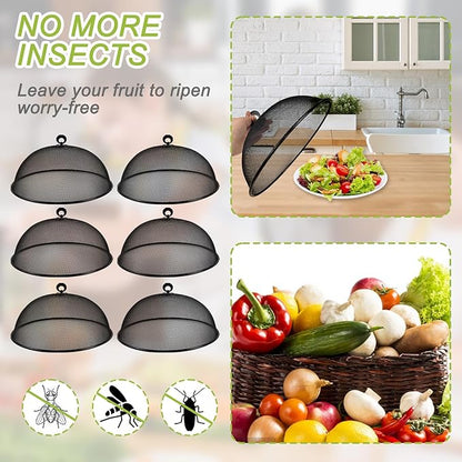 6 Pcs Metal Mesh Food Cover 11 Inch Mesh Food Tents Fly Fruit Screen Food Net Dome Screen Plate Covers for Dinner Plates Reusable Picnic Food Umbrella for Table, BBQ, Camping, Outside Parties