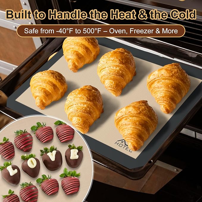 HOTEC Silicone Baking Mats 3 Pack – Non-Stick Reusable Silicone Baking Sheets for Oven – Cookie & Macaron Mats – 2 Half Sheet + 1 Quarter Sheet – BPA-Free, Dishwasher Safe - Image 5