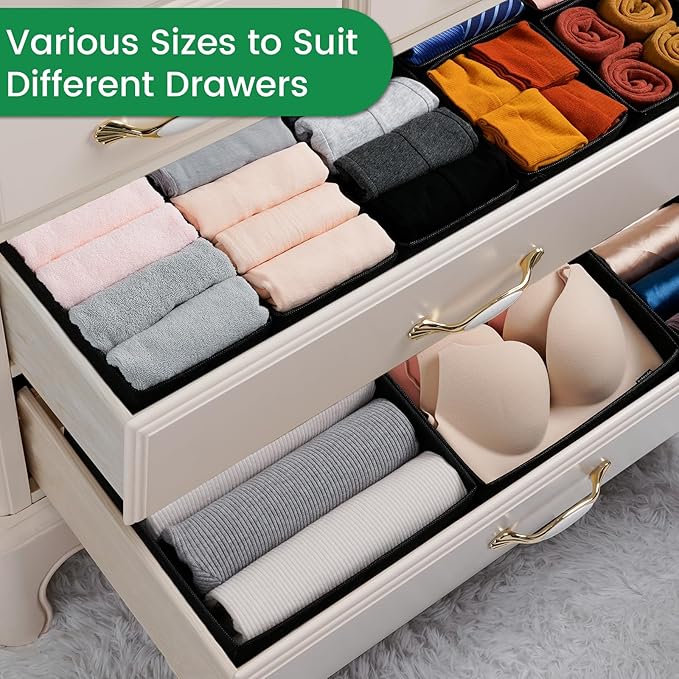 Criusia 16 Pack Underwear Drawer Organizer, Drawer Organizer Clothes, Foldable Cloth Storage Box Closet Dresser Drawer Divider Organizer for Clothes, Scarves (Black) - Image 5