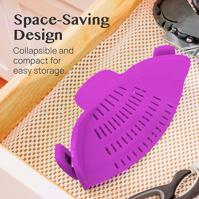 Kitchen Gizmo Snap N Strain Pot and Pasta Strainer - Strainers and Colanders - Adjustable Silicone Clip On Strainer for Pots, Pans, and Bowls - Kitchen Colander - Purple - Image 4