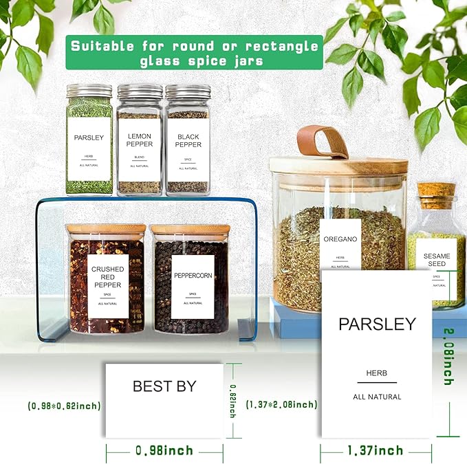 GPOVVIMX 191 Spice Jar Labels Preprinted Minimalist Stickers - White Waterproof Label - Fit Round or Rectangle Spice Jars - Herb Seasoning Kitchen Pantry Labels - Image 4
