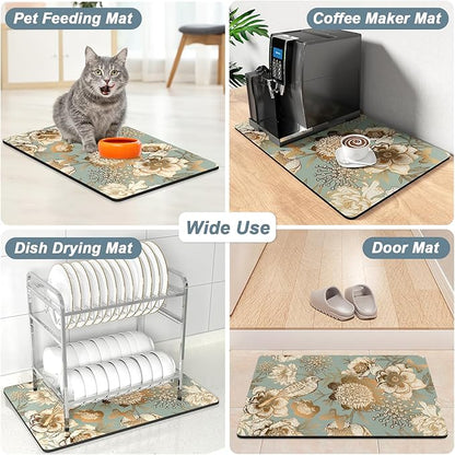 Rnivvi Coffee Mat, 12" x 19" Cute Coffee Bar Mats for Espresso Machine Station Accessories and Organizer, Hide Stain Rubber Backed Absorbent Dish Drying Pad for Kitchen Counter, Retro Flower - Image 7