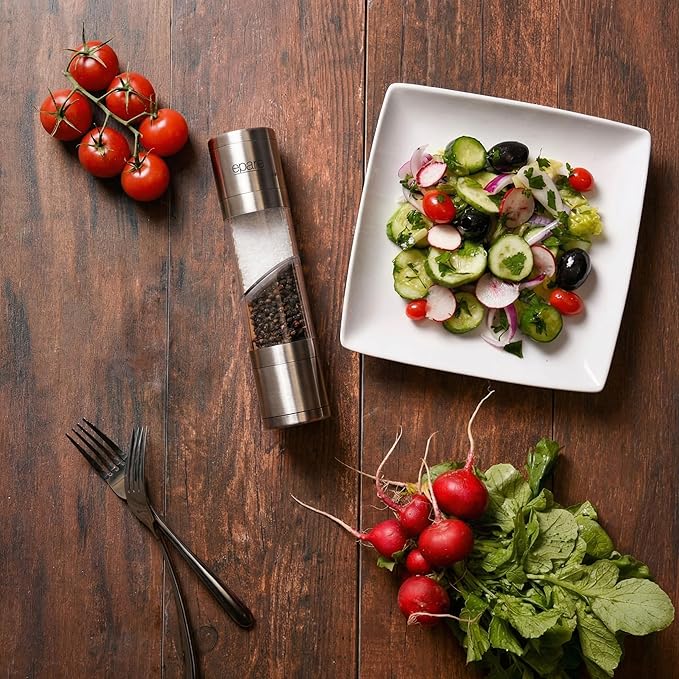 Eparé Salt and Pepper Grinder in One – 2 in 1 Salt and Pepper Grinder Combo for Kitchen Use – Manual Stainless Steel Himalayan Salt Grinder Refillable All-in-One - Image 8