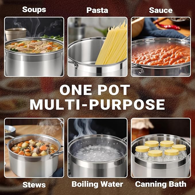 Kirecoo Stainless Steel Stock Pot - 5 Quart Heavy Duty Induction Cooking Pot with Visible Lid for Pasta, Soup, Spaghetti, Nonstick Thick Bottom Big Stockpot, Deep Cookware for Canning, Boiling, Simmer - Image 7