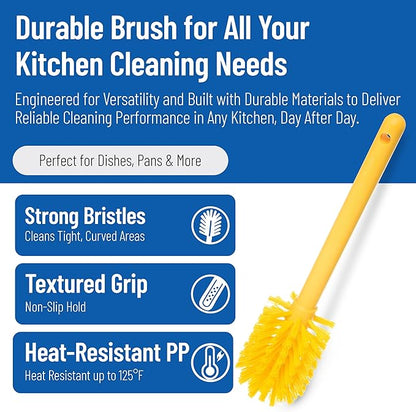 SPARTA 12 Inch Bottle Brush with Polyester Bristles and Plastic Handle, Color Coded, Large Round Head Cleaner for Bottles Jars and Food Service Equipment, Yellow