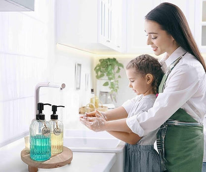 JASAI 2PACK 18Oz Simple Glass Soap Dispensers with Black Pump, Refillable Kitchen soap Dispenser with Vertical Stripe, Bathroom Soap Dispenser for Bathroom Hand soap, Dish Soap, Lotion. - Image 3
