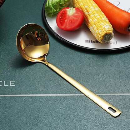 Gold Ladle, Berglander Stainless Steel Kitchen Ladle With Titainium Gold Plating, Soup Ladle, Cooking Ladle, Metal Soup Spoon For Cooking, Dishwasher Safe, Easy to Clean - Image 2