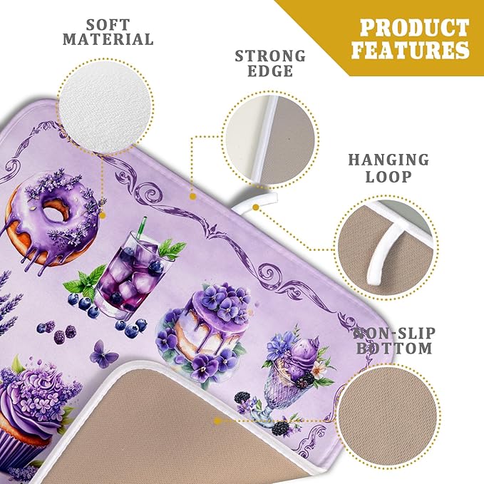 Purple Dish Drying Mats for Kitchen Counter Washable Drying Pad Absorbent Coffee Mat - Delicious Afternoon Tea - Image 4