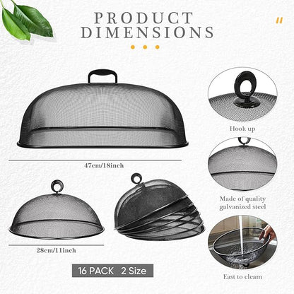 Hicarer 16 Pcs Metal Mesh Screen Food Cover for Outdoors Set Including Extra Large 18.5 in Mesh Food Tents for Outdoor Pcs 11 in Large Dome Picnic Covers (Black) - Image 2