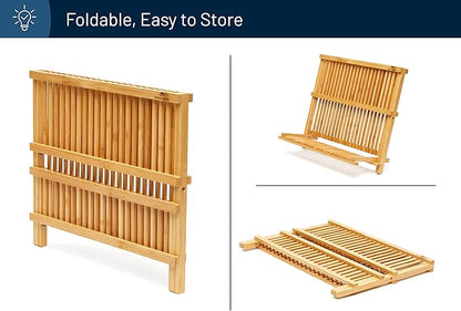 RoyalHouse Premium Natural Bamboo Dish Rack, Collapsible Dish Drainer, Foldable and Compact Dish Drying Rack for Kitchen Counter - Image 4