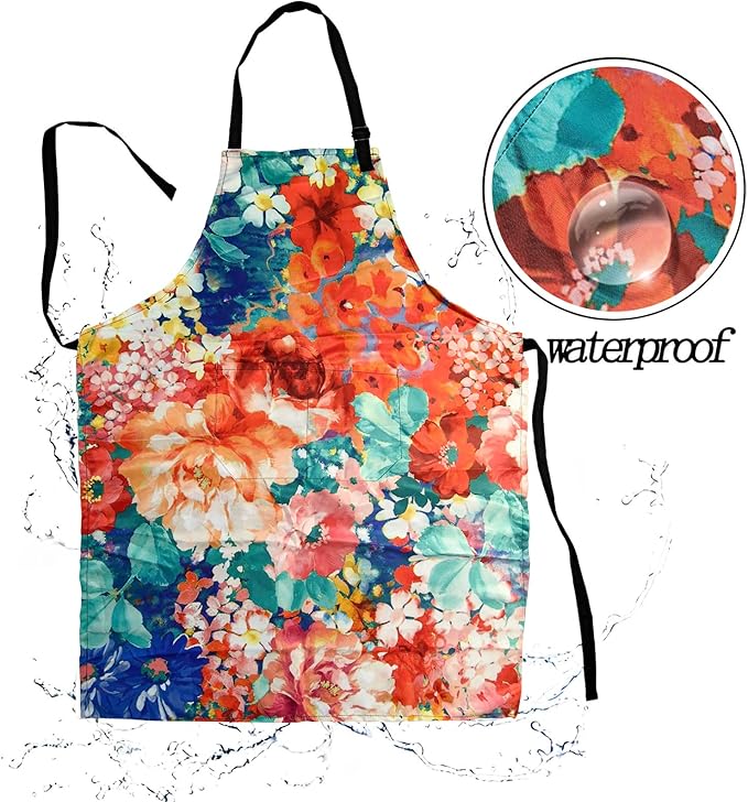 Adjustable Waterproof Apron Bib Apron with 2 Pockets Cooking Kitchen Aprons for Women Men Chef