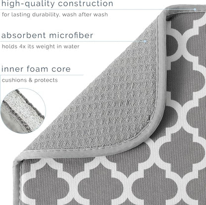 S&T INC. Dish Drying Mat, 16” x 18”, Absorbent Microfiber Kitchen Counter Mat, Dish Drying Pad for Dishes, Utensils, Pots and Pans, Large, White Trellis - Image 3