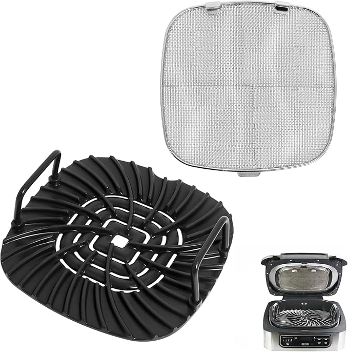 Grill Grate and Replacement Splatter Shield for Ninja AG301 Foodi 5-in-1 Indoor Grill, Non-stick Grill Griddle and Stainless Steel Fine Mesh Splatter Screen for Ninja Foodi AG300, AG301C, AG302, AG400