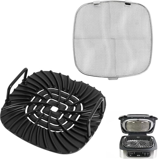 Grill Grate and Replacement Splatter Shield for Ninja AG301 Foodi 5-in-1 Indoor Grill, Non-stick Grill Griddle and Stainless Steel Fine Mesh Splatter Screen for Ninja Foodi AG300, AG301C, AG302, AG400