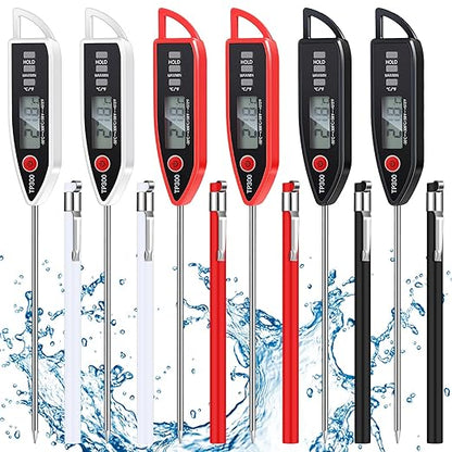 Copkim 6 Set Waterproof Food Thermometer for Water, Liquid, Candle and Cooking Digital Meat Thermometer with Long Probe Instant Read for Kitchen BBQ Grill Candy (Black,White,Red)