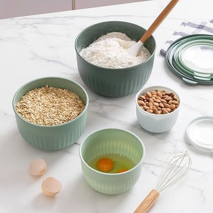 COOK WITH COLOR Prep Bowls with Lids- Wide and Deep Nesting Plastic Small Mixing Bowl Set with Lids, 8 Piece Set - Deep Bowls, Sage - Image 5