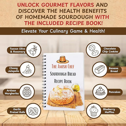 Complete Sourdough Bread Starter Kit, Glass Sourdough Starter Jar Kit & Tons of Sourdough Baking Supplies - Sourdough Starter Kit Includes Sourdough Jar, Banneton Bread Proofing Basket & More