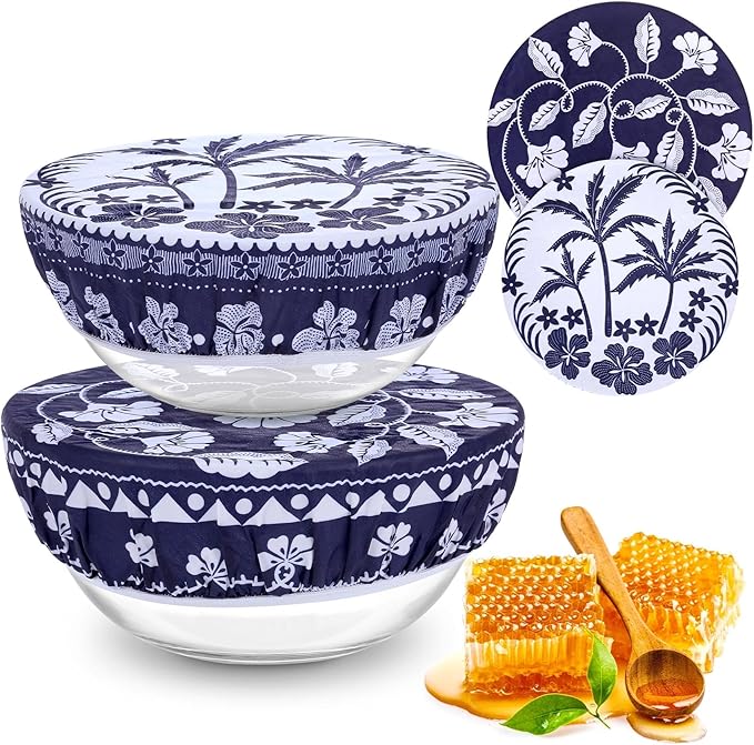 2 Large Reusable Beeswax Bowl Covers for Bread Proofing, 10/12 Inch Elastic Beeswax Wraps Cotton Cloth Sourdough Bowl Covers for Proofing Baskets, Mixer Bowls, Food Storage Containers