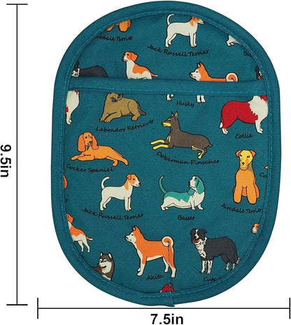 Pot Holders Set of 2 with Transparent Clear Silicone Shell and Nice Dog Flower Cotton Lining, Heat Resistant to 500 F Kitchen Oven Gloves Pot Holder for Cooking (Blue Dog, Potholders) - Image 2