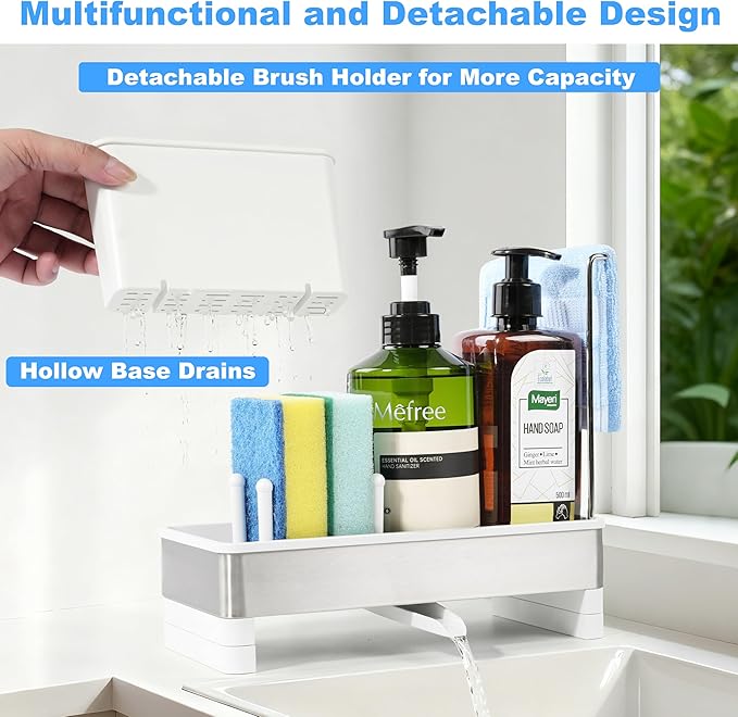 Kitchen Sink Caddy Organizer, Stainless Steel Sponge Holder, Kitchen Caddy Sink Organizer with Dish Brush Holder and Dishcloth Rack, Rustproof Dish Sponge Drying Rack for Countertop Storage - Image 5