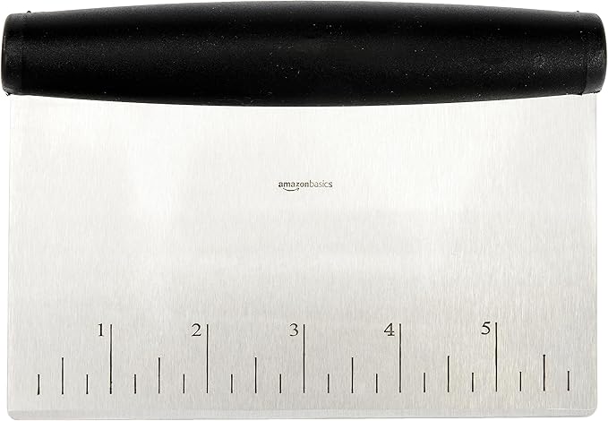 Amazon Basics Multi-Purpose Bench Scraper, Stainless Steel Dough Cutter with Measurement Marks, Dishwasher Safe, Non-slip Contoured Grip, 6", Black, Silver - Image 3