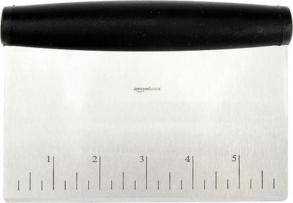 Amazon Basics Multi-Purpose Bench Scraper, Stainless Steel Dough Cutter with Measurement Marks, Dishwasher Safe, Non-slip Contoured Grip, 6", Black, Silver - Image 3