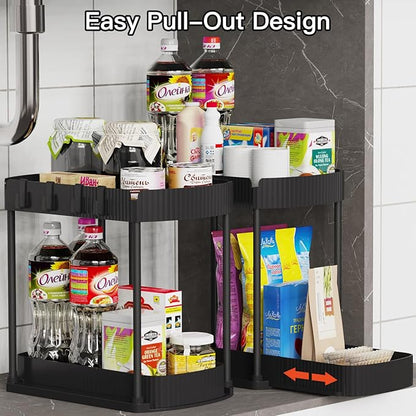 Ukeetap 2 Pack Multi-Purpose Pull-Out Storage Organizers, Under Sink Organizers and Storage for Bathroom & Kitchen, Under Cabinet Organizers and storage, 14.8 Inch, Black - Image 4