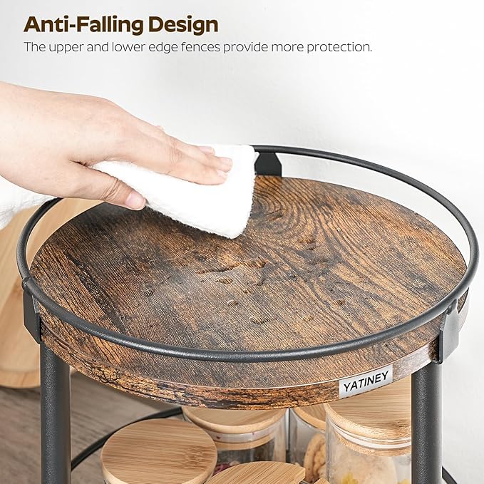 YATINEY Lazy Susan Organizer, Rotating Spice Rack, 2 Tier Spice Turntable Organizer, Industrial Turntable Spice Holder, for Kitchen Countertop and Cabinet, Compact and Versatile, Rustic Brown SR22BR - Image 5