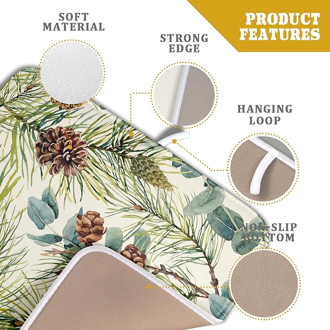 Winter Dish Drying Mat for Kitchen Counter 16x18 Christmas Evergreen Leaves Pinecone Holiday Theme Absorbent Reversible Microfiber Drying Mats Kitchen Countertop Protector Dishes Drainer Pad - Image 4
