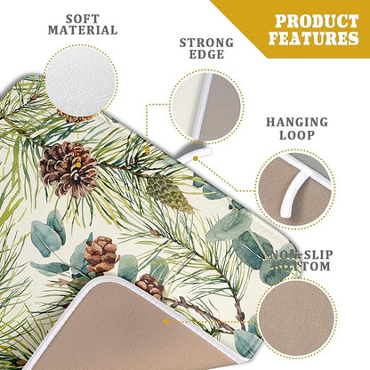 Winter Dish Drying Mat for Kitchen Counter 16x18 Christmas Evergreen Leaves Pinecone Holiday Theme Absorbent Reversible Microfiber Drying Mats Kitchen Countertop Protector Dishes Drainer Pad - Image 4