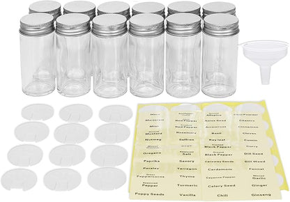 Simple Houseware 12-Pack 3 oz Glass Spice Jars, Round Bottles with Shaker Lids, Funnel and Labels for Seasoning & Storage - Image 2