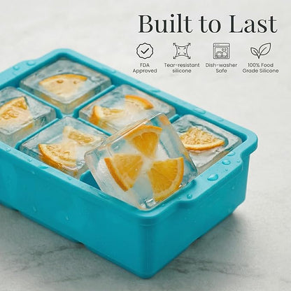 KitchFort Large Silicone Ice Cube Tray (2-Pack), Easy Release 2" Big Ice Cubes - Cocktail, Whiskey Ice Cubes Mold - Ice Trays for Freezer with Lid - Stackable Silicone Ice Tray - Turquoise - Image 2