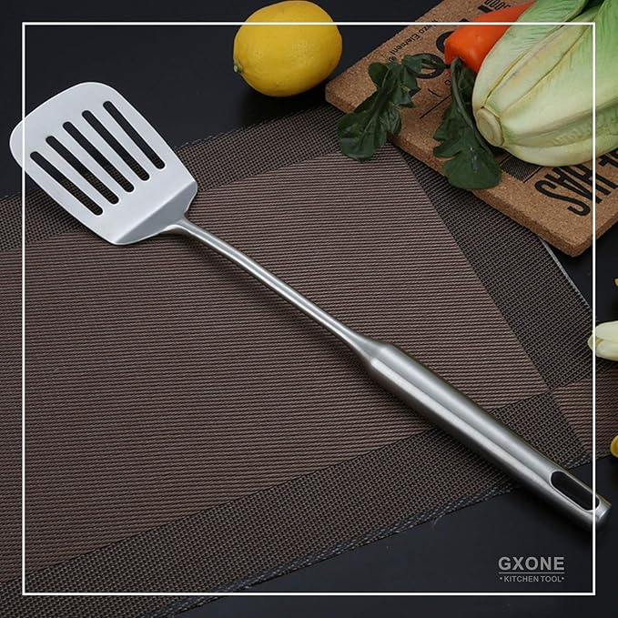 Stainless Steel Slotted Spatula,Cooking Utensil For Kitchen Use With Hollow Handle,Silver/14.9Inch - Image 5