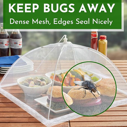 Mesh Food Covers for Outside - 9 Pack Upgraded 1 Extra Large 40x24 in & 8 Large 17x17 in Food Tent Food Cover Outdoors Party Collapsible Picnic Nets Umbrella Mesh Screen Pop Up Food Dome (White)