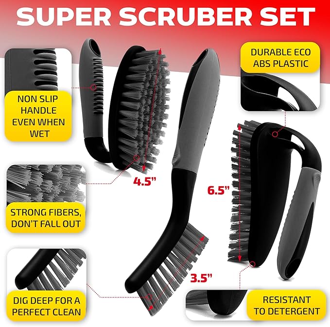 Scrub Brush Set of 3pcs - Cleaning Shower Scrubber with Ergonomic Handle and Durable Bristles - Grout Cleaner Brush - Scrub Brushes for Cleaning Bathroom/Shower/Tile/Kitchen/Floor/Bathtub/Carpet - Image 2