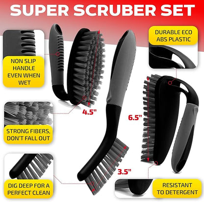 Scrub Brush Set of 3pcs - Cleaning Shower Scrubber with Ergonomic Handle and Durable Bristles - Grout Cleaner Brush - Scrub Brushes for Cleaning Bathroom/Shower/Tile/Kitchen/Floor/Bathtub/Carpet - Image 2