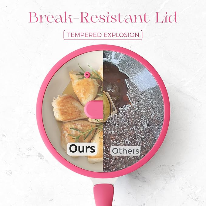 PRICUSIS Nonstick Ceramic Frying Pan, 8/10 Inch Skillet with Stay Cool Handle, Fully Coated, Induction Compatible & Oven Safe, 100% Dishwasher Safe, PTFE PFAS & PFOA Free（8 Inch, Raspberry Red）