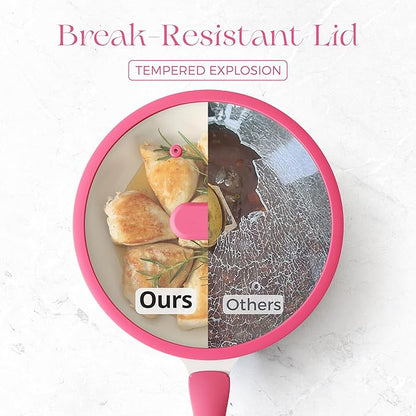 PRICUSIS Nonstick Ceramic Frying Pan, 8/10 Inch Skillet with Stay Cool Handle, Fully Coated, Induction Compatible & Oven Safe, 100% Dishwasher Safe, PTFE PFAS & PFOA Free（10 Inch, Raspberry Red）
